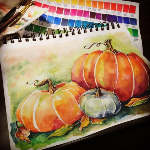 480x480 Fall Pumpkins Watercolor