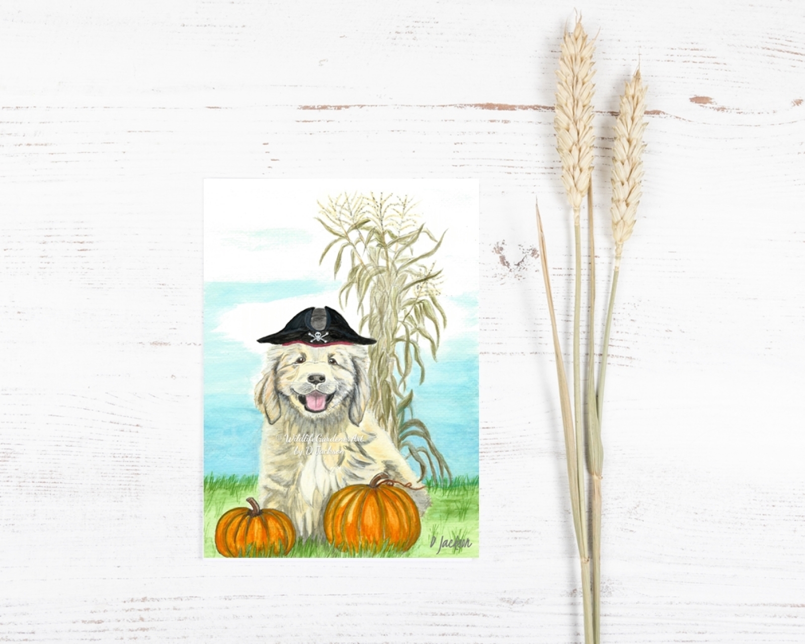 1600x1280 Halloween Pirate Puppy Watercolor Art Print Wildlife Gardener Art