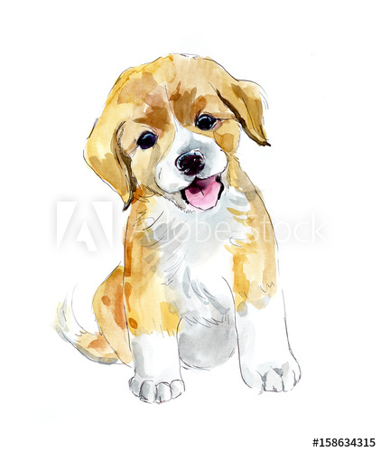 422x500 Ridiculous Puppy. Watercolor Hand Drawn Illustration