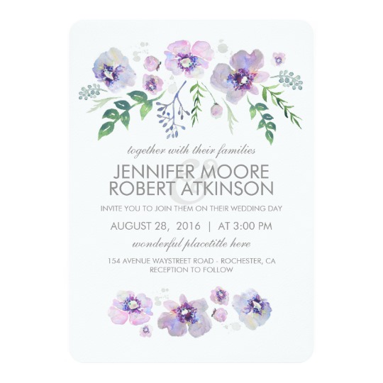 540x540 Blue Purple Watercolor Flowers Wedding Invitation Zazzle.co.uk