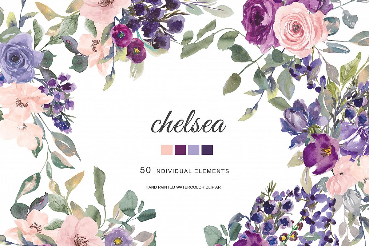 1200x800 Watercolor Plum Lavender Blush Pink Dark Purple Flowers Clip