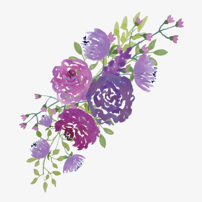 650x649 Watercolor Purple Flowers, Watercolor Clipart, Ink Flowers Png