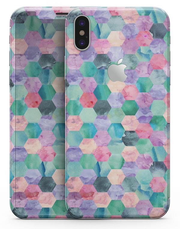 600x764 Purple Pink And Green Watercolor Hexagon Pattern