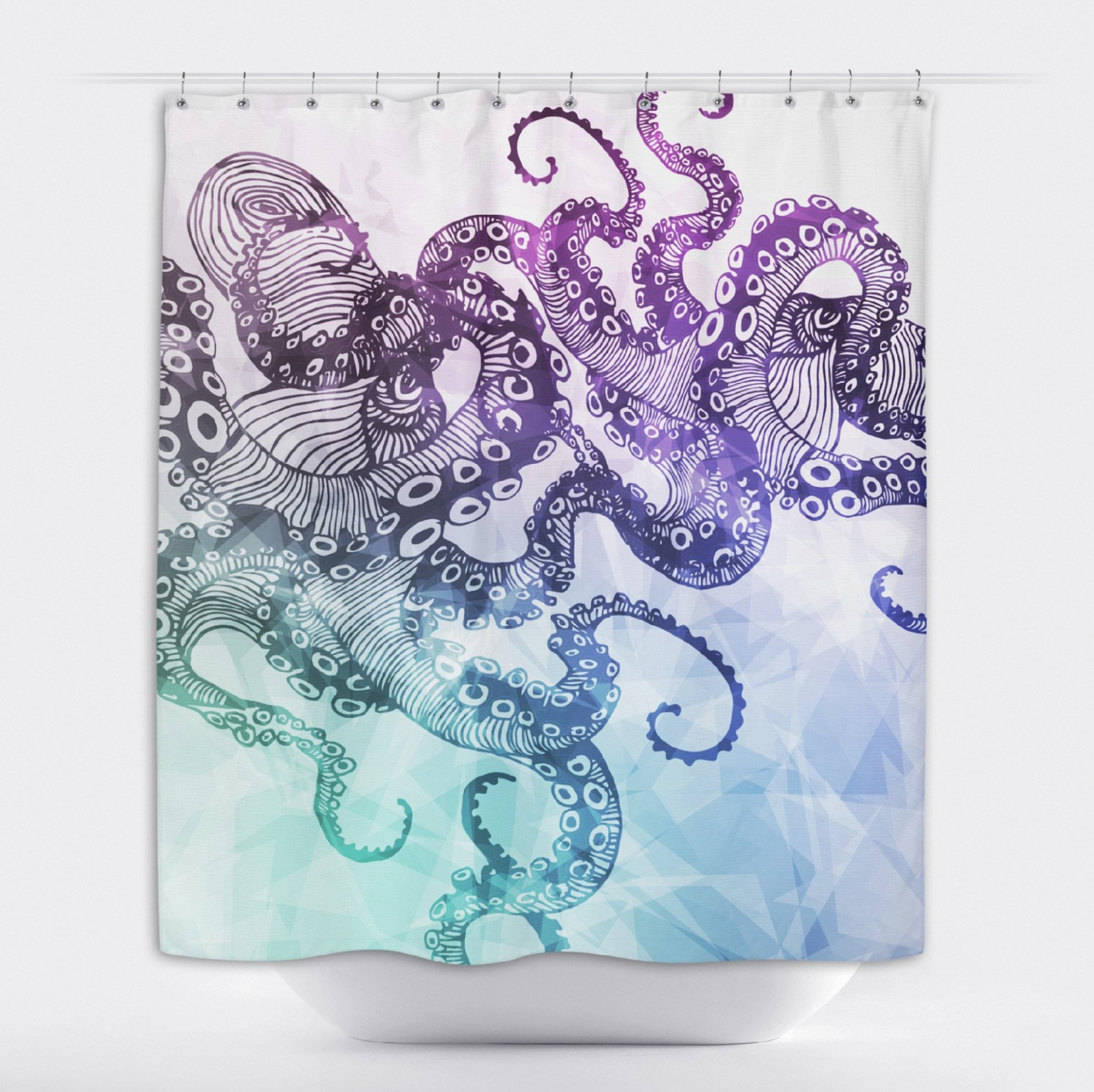 1947x1943 Bathroom Design Watercolor Octopus Shower Curtain In Blue Green