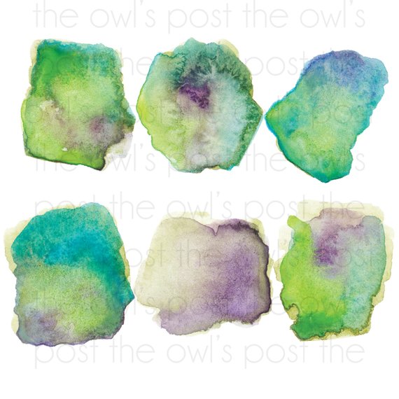 570x570 Blue Green Purple Watercolor Clipart Set Watercolor Graphics Etsy