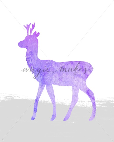 480x600 Purple Watercolor Deer. Painted Deer Artprint
