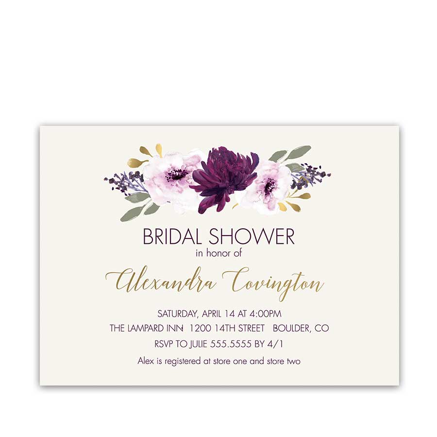 900x900 Floral Bridal Shower Invitation Purple Watercolor Flowers