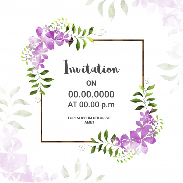 626x626 Invitation Card With Purple Watercolor Flowers. Vector Premium