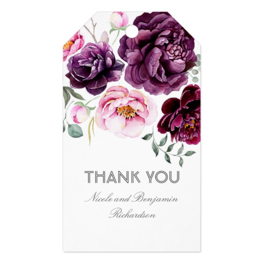 540x540 Plum Purple Watercolor Flowers Elegant Boho Gift Tags Zazzle.co.uk