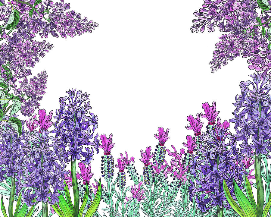 900x720 Purple Watercolor Flowers Garden Pattern Painting By Irina Sztukowski