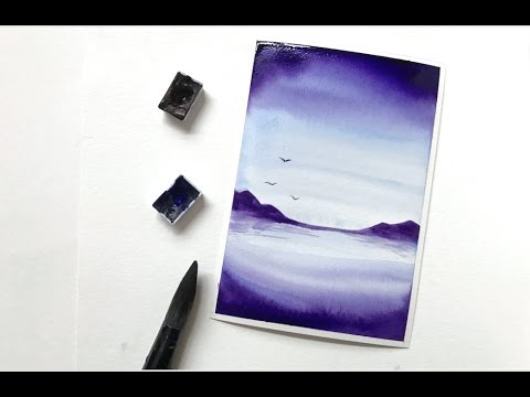 480x360 Easy Watercolor Purple Seascape Nature Painting