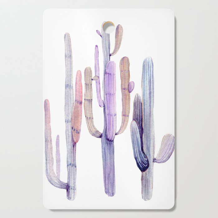 700x700 Minimalist Cactus Drawing Watercolor Painting Purple Cutting Board