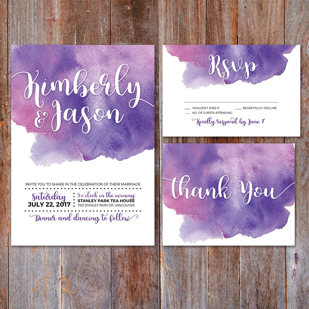 1000x1000 Purple Wedding Invitation Watercolor Wedding Invitations