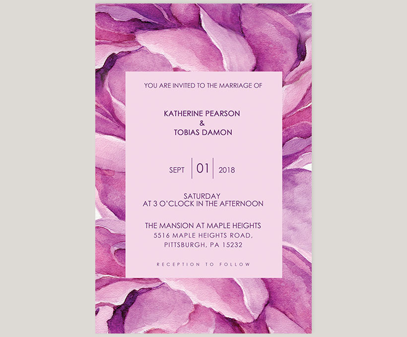 820x678 Purple Peonies Watercolor Wedding Invitations