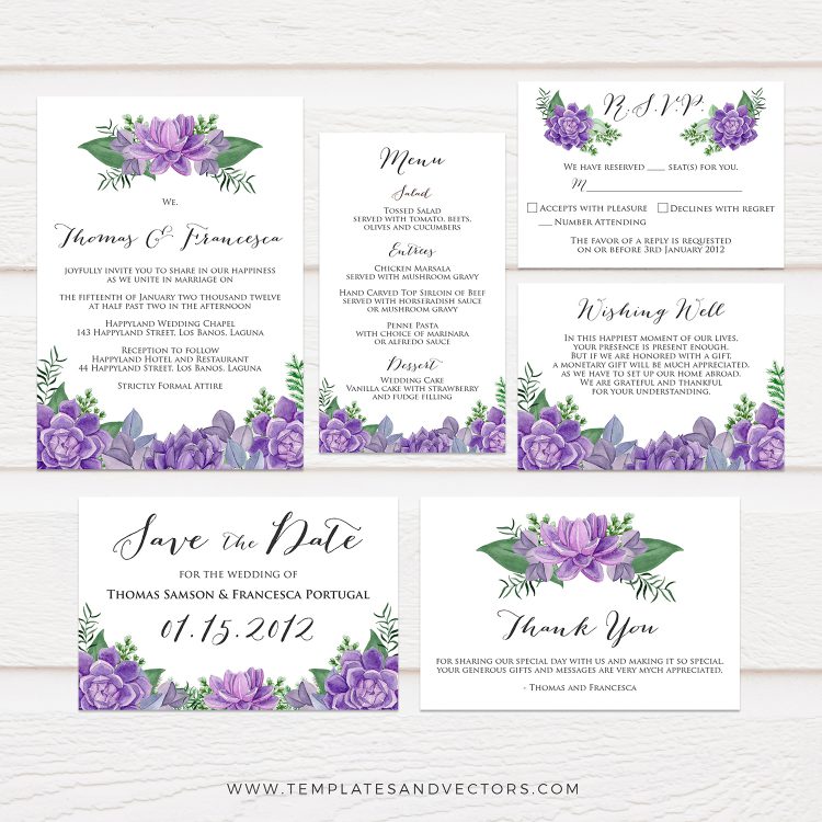 750x750 Tvw148 Purple Succulent Watercolor Wedding Invitation Diy Template