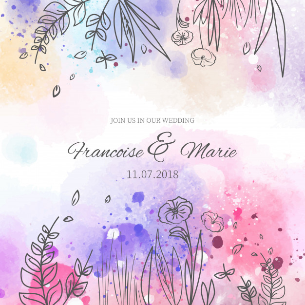 626x626 Watercolor Wedding Invitation Vector Free Download