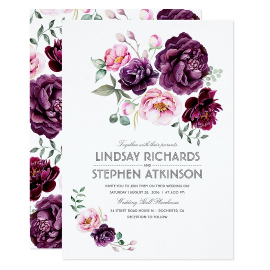 540x540 Plum Burgundy And Blush Floral Watercolor Wedding Invitation