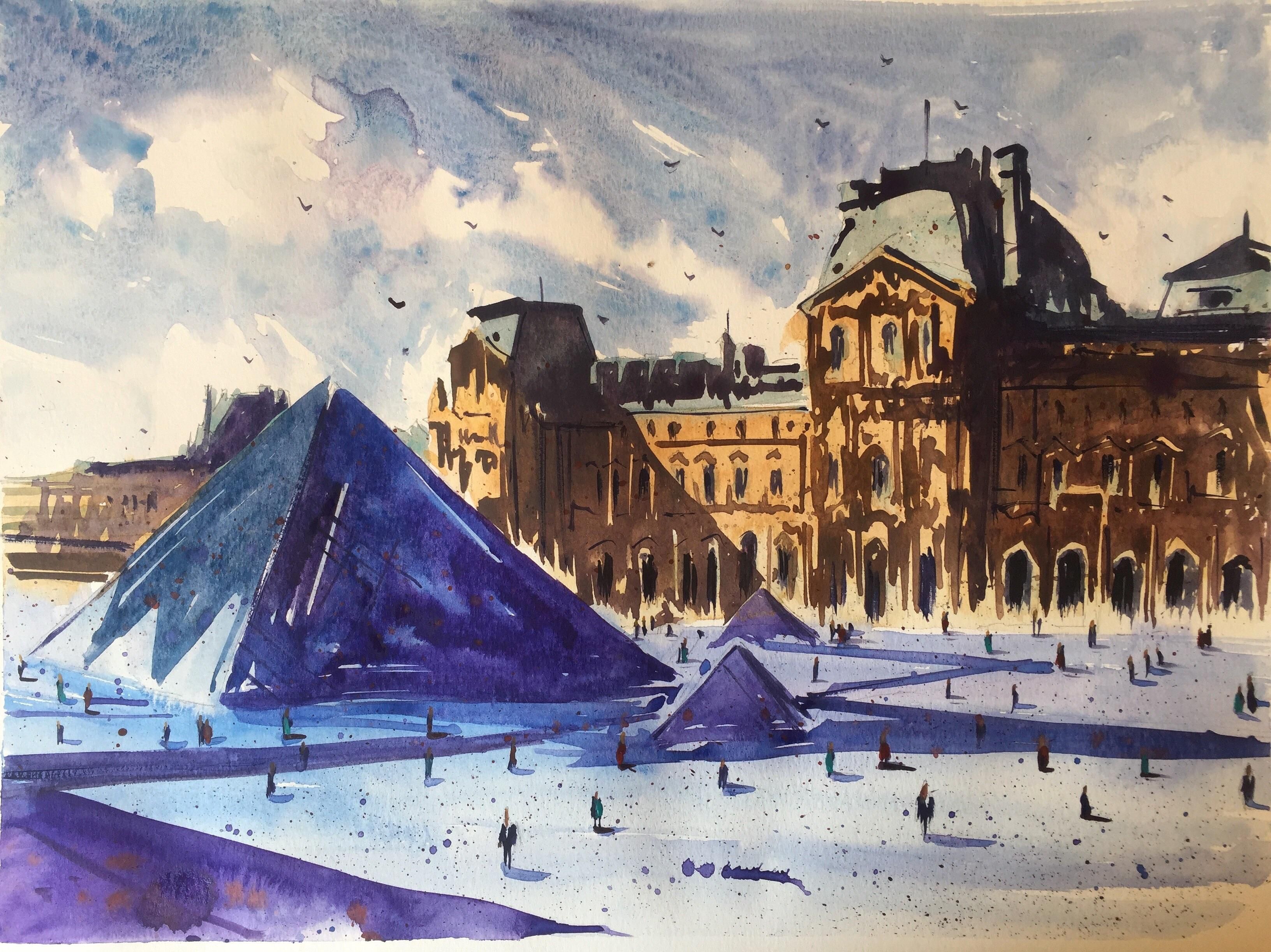 3264x2445 Louvre. Watercolor. 40x30cm. Art Louvre