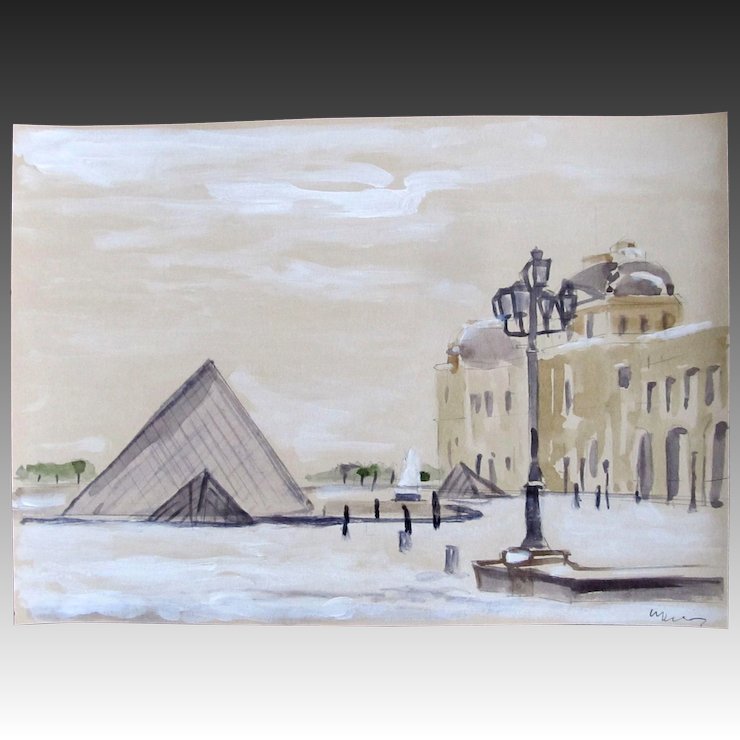 740x740 Paris In The Snow Ink Drawing With Watercolor Le Louvre Pyramid