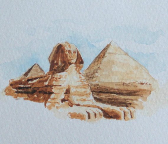 570x487 Pyramids Of Giza Watercolor Painting Small Painting