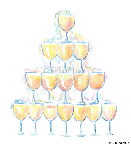 449x500 Champagne Pyramid Watercolor Illustration Stock Photo And Royalty