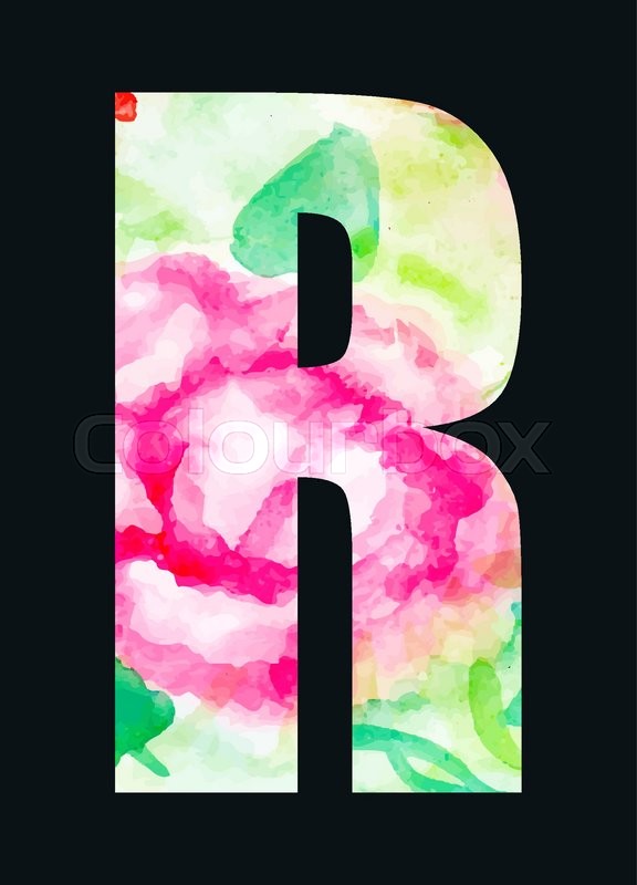 576x800 Floral Pattern Letter R. Alphabet Vector With Watercolor Texture