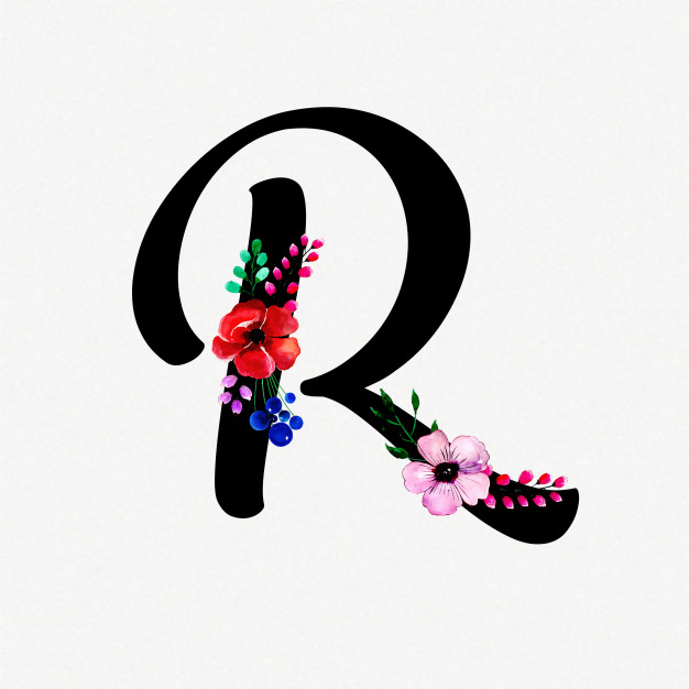 626x626 Letter R Watercolor Floral Background Vector Premium Download