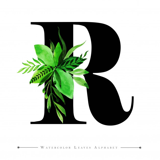 626x626 Letter R With Watercolor Leaves Background Vector Premium Download