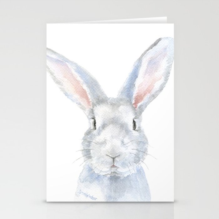 700x700 Gray Bunny Rabbit Watercolor Painting Stationery Cards By