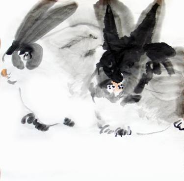 375x368 Rabbit Watercolour Ink Painting Painting By Jingyan Cheng