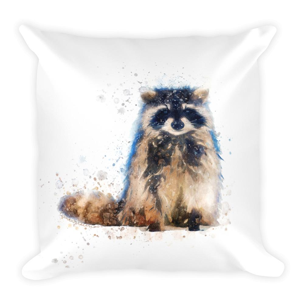 1000x1000 Cute Raccoon Watercolor Animal Pillow Whimsical Wild Artwork