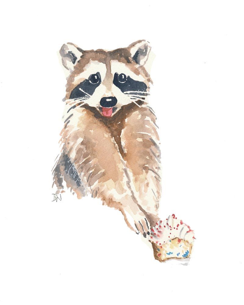 800x1000 Original Raccoon Watercolor Painting