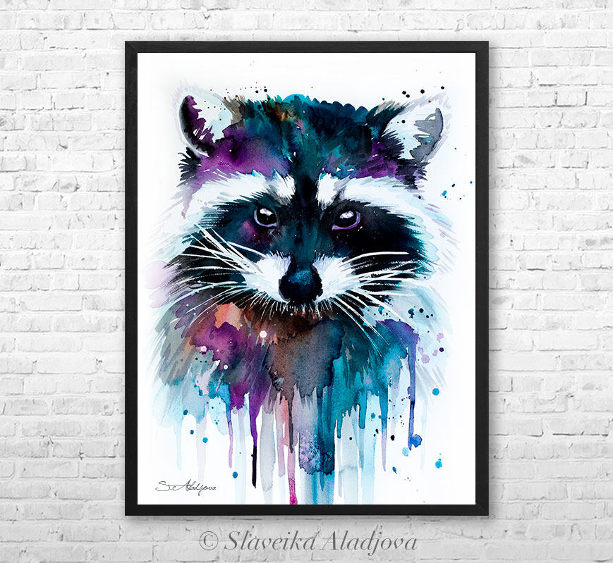 869x799 Raccoon Watercolor Framed Canvas By Slaveika Aladjova Limited Etsy
