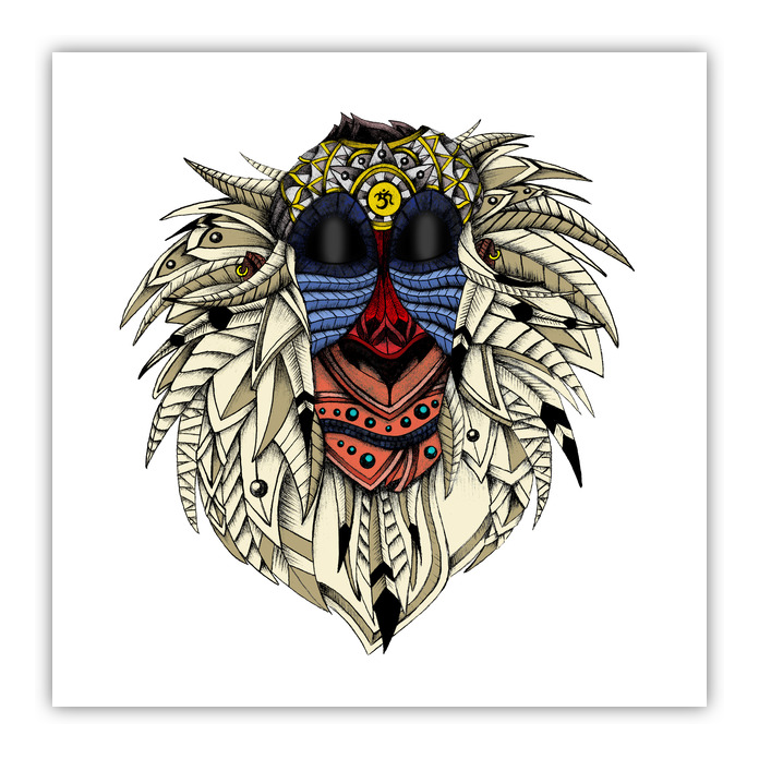 696x696 Ornate Color Rafiki Wood Print