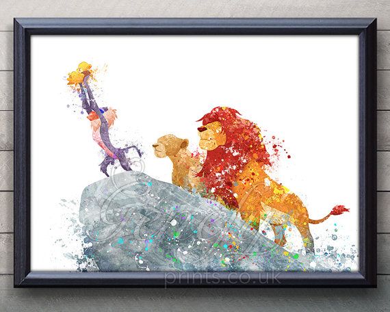 570x456 Disney Lion King Simba Mufasa Rafiki Watercolor Poster Print