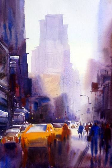 375x563 City After Rain Watercolor On Paper Painting Painting By Samiran