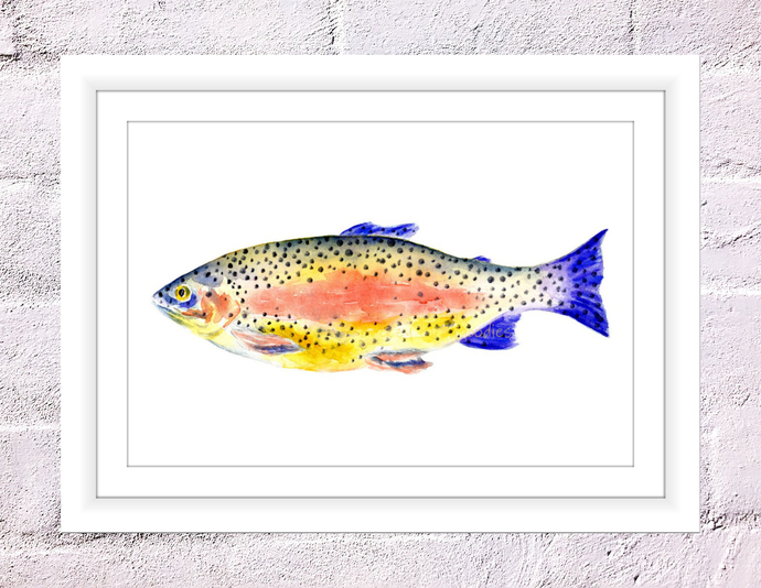690x534 Trout Print, Rainbow Trout Watercolor, By Breezy Bird Goodies