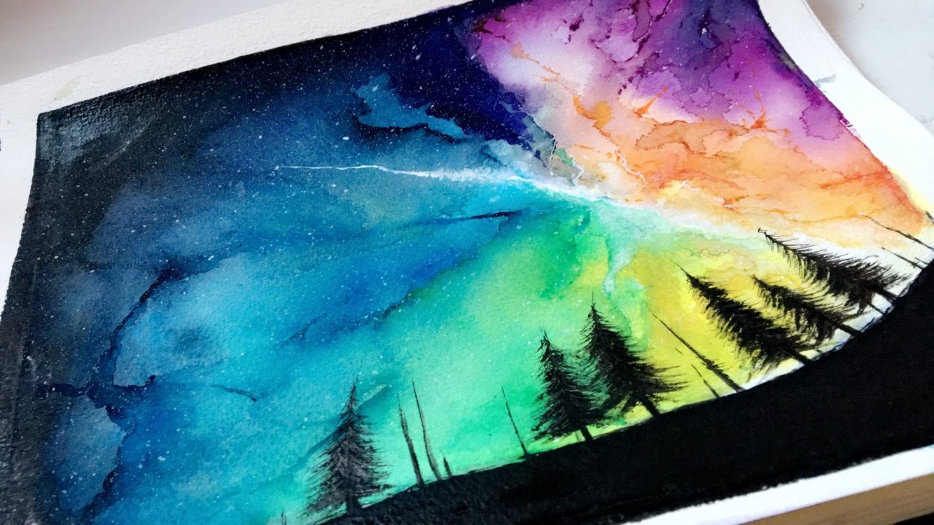 1334x750 Rainbow Galaxy Sky Watercolour Speed Painting Nisha Jassal