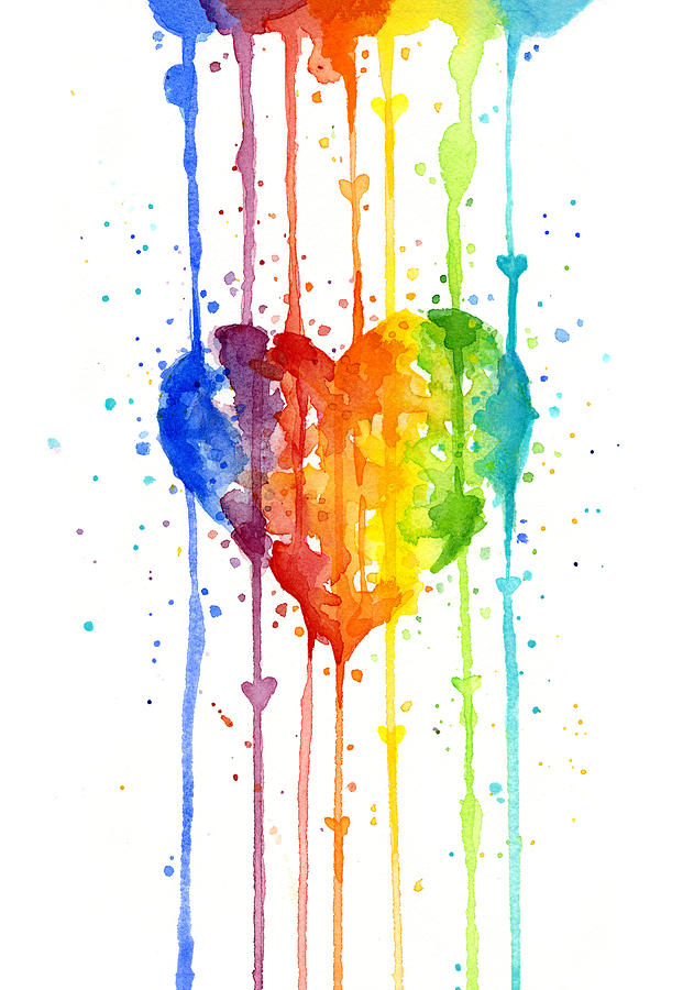 621x900 Rainbow Watercolor Heart Painting By Olga Shvartsur