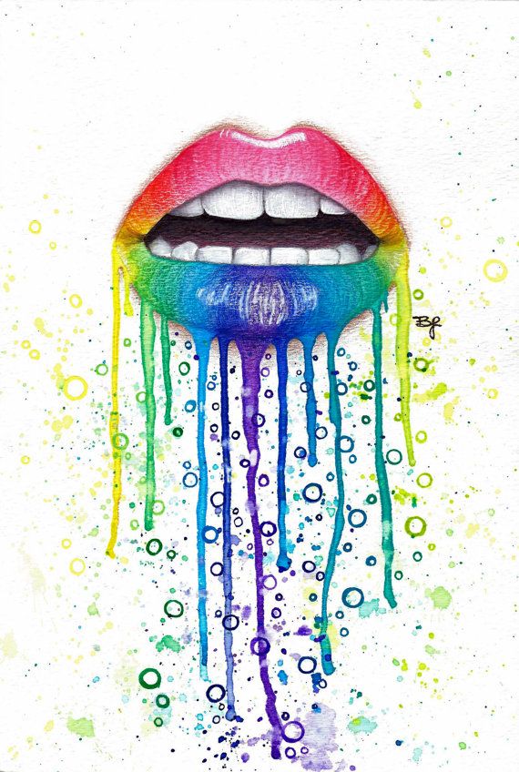 570x848 Original Rainbow Lips 7 5x11in Watercolor Painting Amp Colored