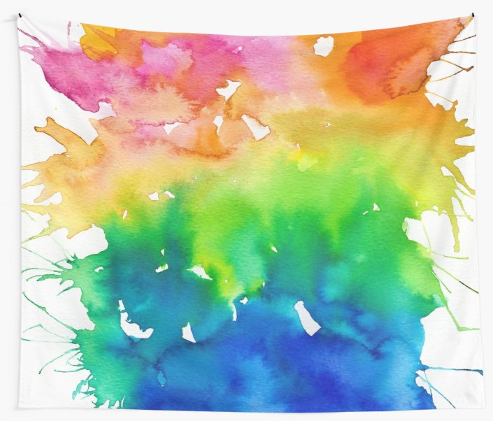 705x602 Rainbow Watercolor Paint Splash Art Wall Tapestries By Artbybee7