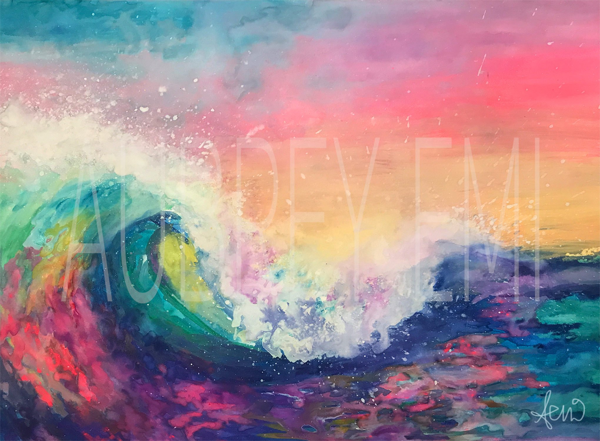 2040x1500 Rainbow Watercolor Wave Painting Rainbow Painting Wall Art Etsy