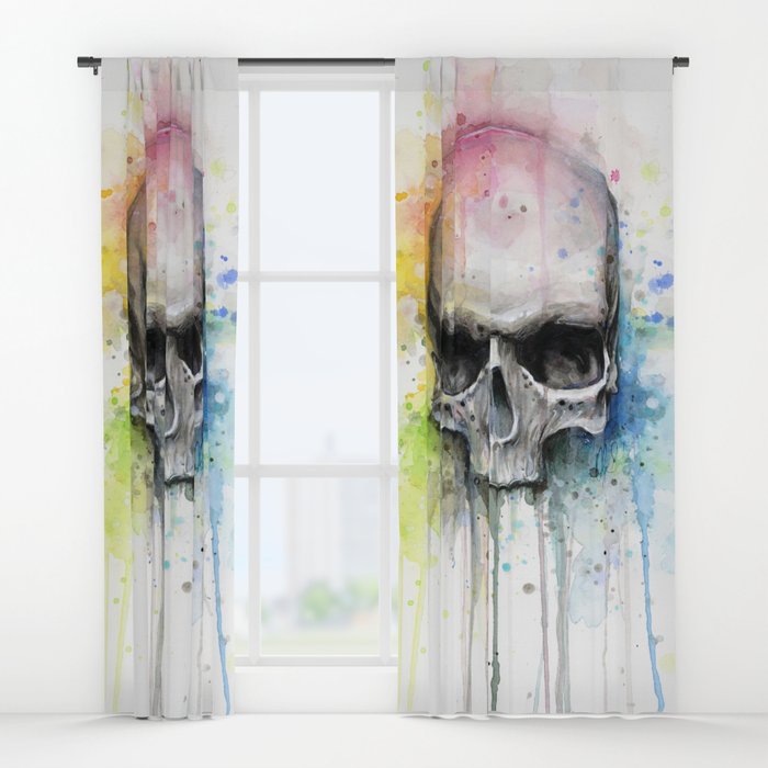 700x700 Skull Rainbow Watercolor Painting Skulls Window Curtains By