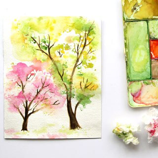 320x320 Spring Trees Watercolor Painting With... Crumbled Paper!