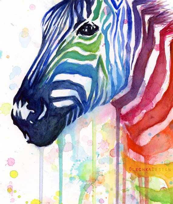 570x675 Zebra Art Watercolor Painting, Art Print, Rainbow Zebra, Ode To
