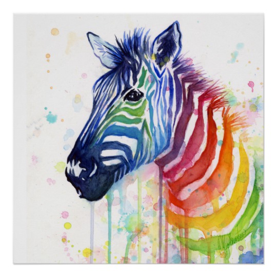540x540 Zebra Rainbow Watercolor Painting Poster