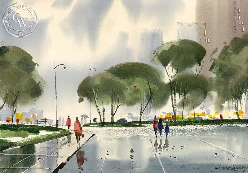 800x559 Rainy Day, Art By Robert Landry California Watercolor