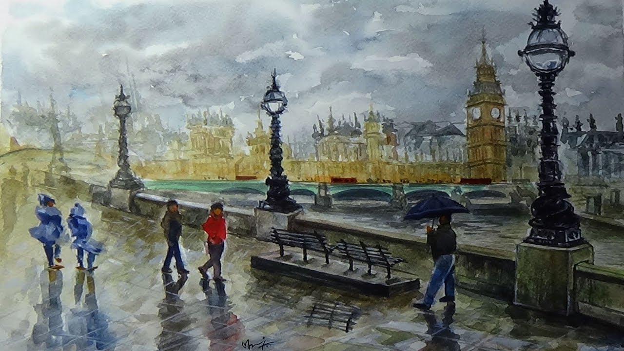 1280x720 Rainy Day Simple Watercolor Painting