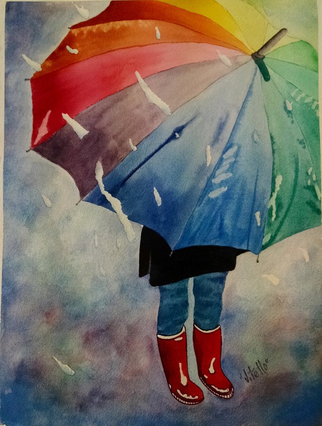 642x848 Sale Rainy Day Umbrella Watercolor Painting Etsy