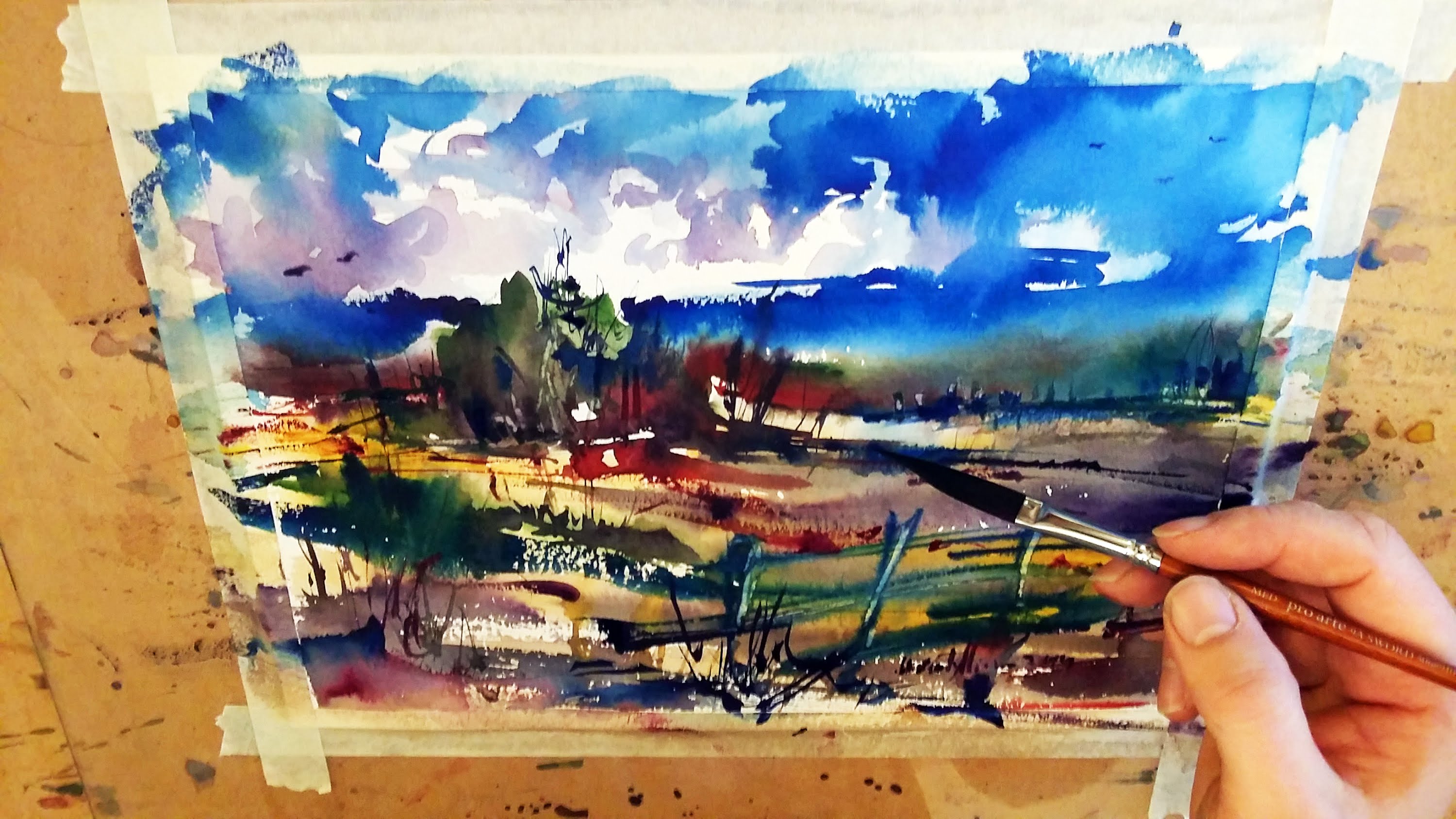 3000x1688 Watercolor Painting Landscape Demonstration Rainy Day